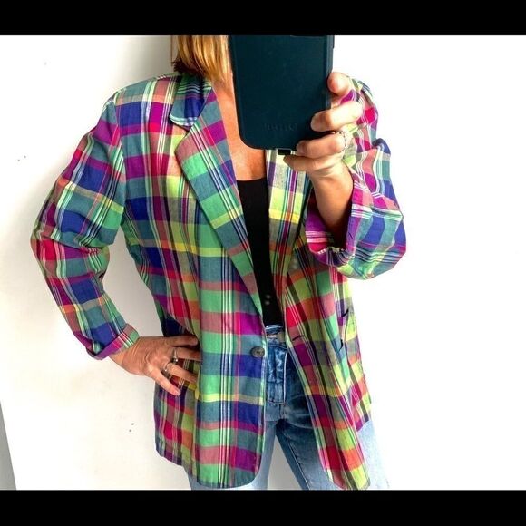 Vintage 80’s Perry Ellis Cotton Plaid Fall Jacket - Picture 3 of 12
